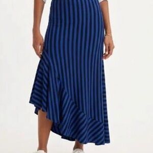 Zara Purple & Black Striped High Low Midi Skirt Small